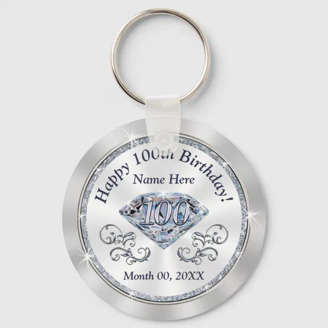 Stunning Diamond Cheap 100th Birthday Party Favors Keychain | Zazzle