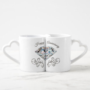 Stunning Diamond Happy Anniversary Mugs Set