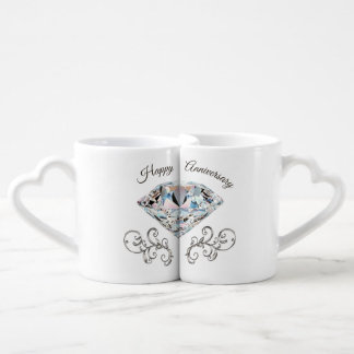 Stunning Diamond Happy Anniversary Mugs Set