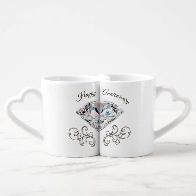 Stunning Diamond Happy Anniversary Mugs Set (Front Nesting)