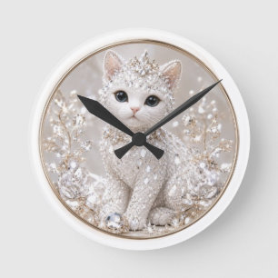 Stunning Diamond Princess Cat   High-End Luxury An Round Clock