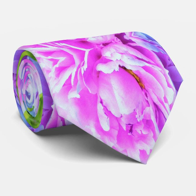Stunning Double Pink Peony Flower Detail Neck Tie (Rolled)