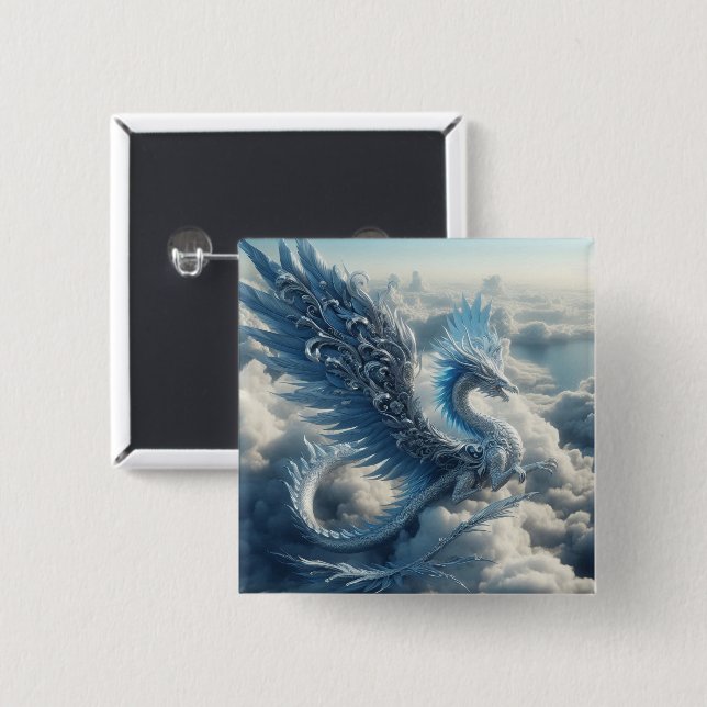 Stunning Dragon Surrounded by Clouds  Button (Front & Back)