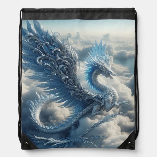 Stunning Dragon Surrounded by Clouds  Drawstring Bag (Front)