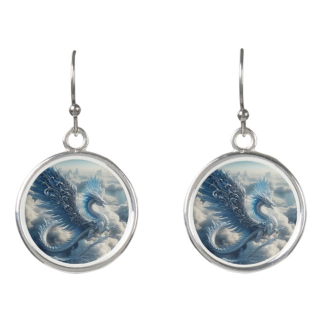 Stunning Dragon Surrounded by Clouds  Earrings (Front)