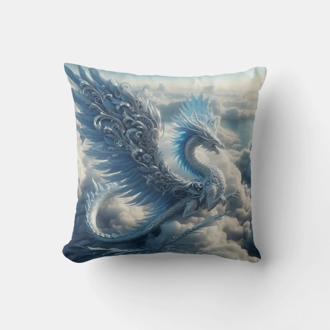 Stunning Dragon Surrounded by Clouds Glorious Throw Pillow (Front)