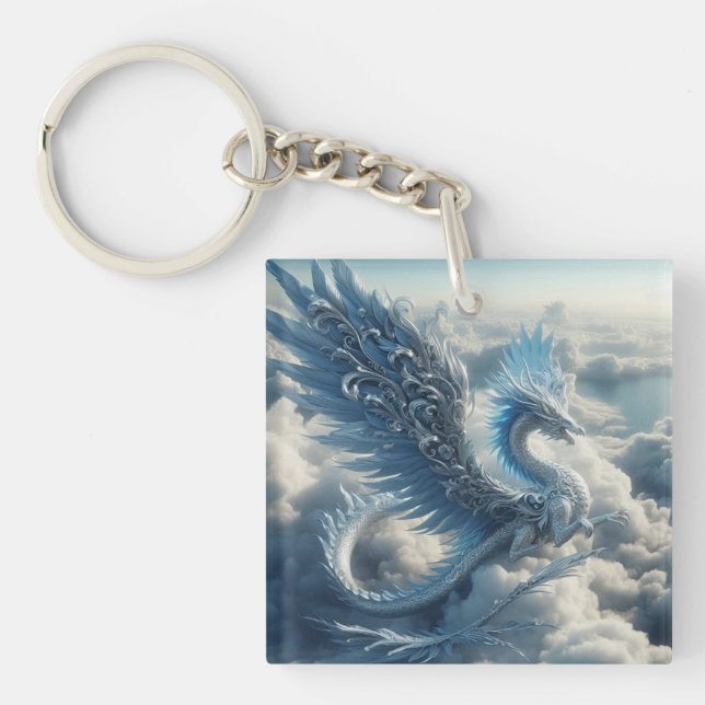 Stunning Dragon Surrounded by Clouds  Keychain (Front)