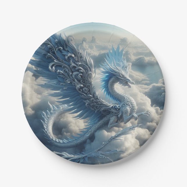 Stunning Dragon Surrounded by Clouds  Paper Plates (Front)