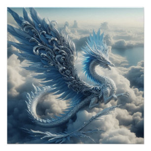 Stunning Dragon Surrounded by Clouds Poster