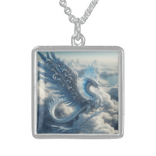 Stunning Dragon Surrounded by Clouds Sterling Silver Necklace