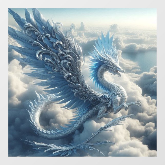 Stunning Dragon Surrounded by Clouds  Window Cling (Sheet)
