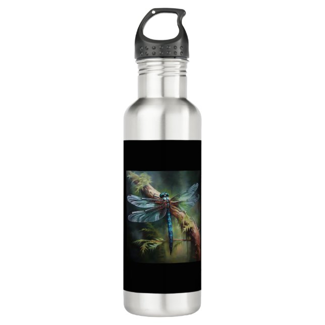 Stunning Dragonfly Printed Glass Bottle (Front)