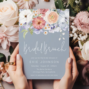 Stunning Dusty Blue Floral Bridal Shower Brunch Invitation