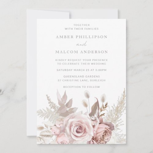 Stunning Dusty Rose Floral Wedding Invitation