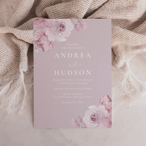 Stunning Dusty Rose  Mauve Elegant Wedding Invitation