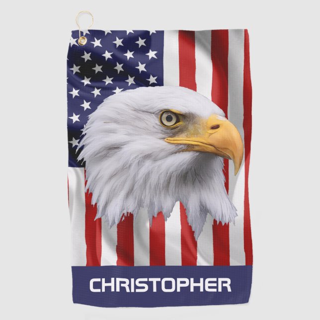 Stunning Eagle, The American Flag Patriotic Golf Towel (Front)