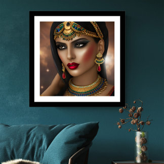 Stunning Egyptian woman Exotic gold green blue gem Poster