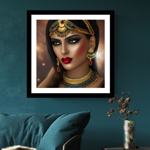 Stunning Egyptian woman Exotic gold green blue gem Poster