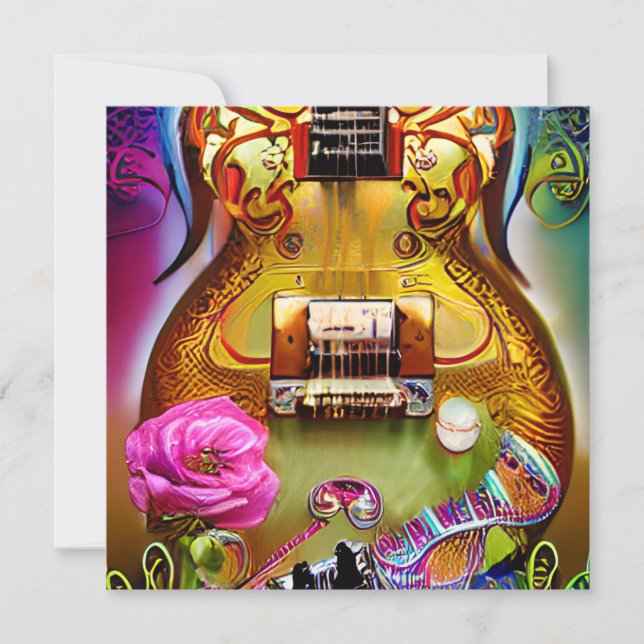 Stunning Electric Guitar with Roses Note Card (Front)