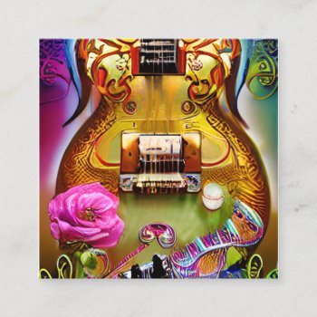 Stunning Electric Guitar With Roses Square Business Card by ProdesignGo at Zazzle