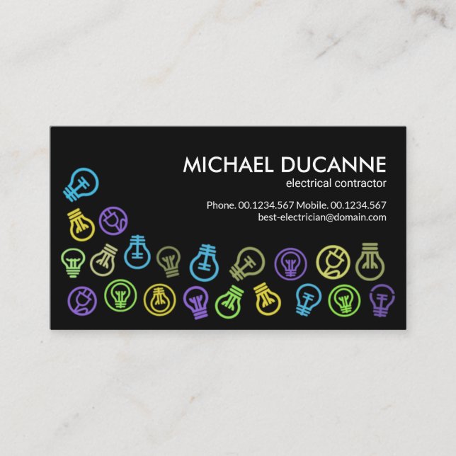 Stunning Electrical Light Bulbs Electrician Business Card (Front)