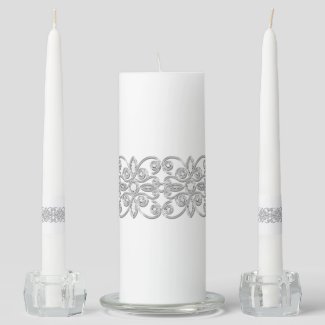 Stunning Elegant Silver & Gem Rhinestone Unity Candle Set