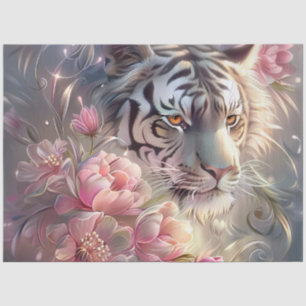 Stunning Elegant White Tiger Floral Decoupage Tissue Paper