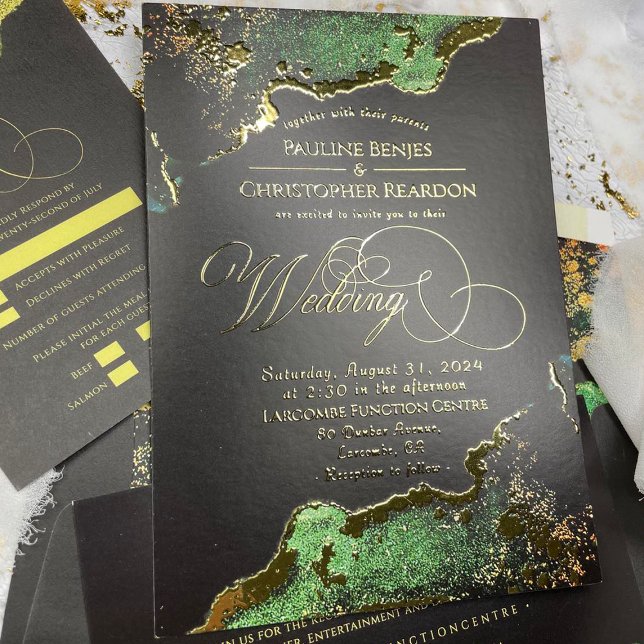 Stunning Emerald Bronze Wedding Gold Foil Invitation (Stunning Emerald Bronze Gold Wedding Foil Invitation)