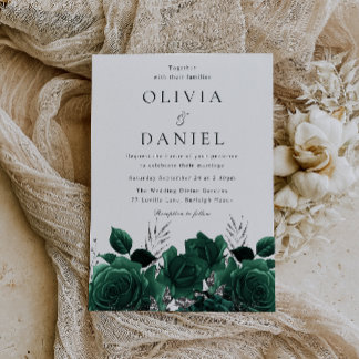 Stunning Emerald Green Floral Wedding Invitation