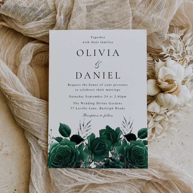 Stunning Emerald Green Floral Wedding Invitation (Creator Uploaded)