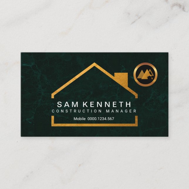 Stunning Emerald Green Grunge Gold Home Contractor Business Card (Front)
