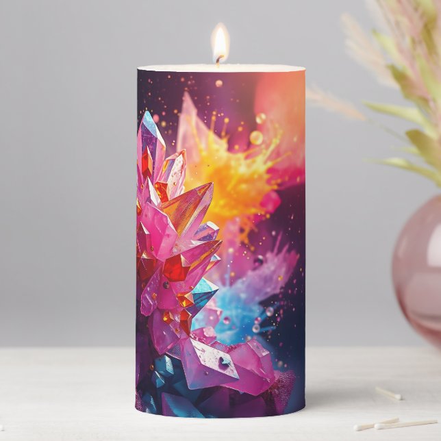 Stunning Explosion of Colorful Bismuth Crystals Pillar Candle (In Situ)