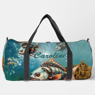 Stunning fantasy steampunk fish duffle bag