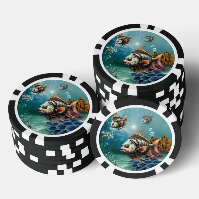 Stunning fantasy steampunk fish. poker chips (Stack)