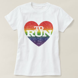 Stunning Faux Glitter Rainbow Effect Heart To Run  T-Shirt
