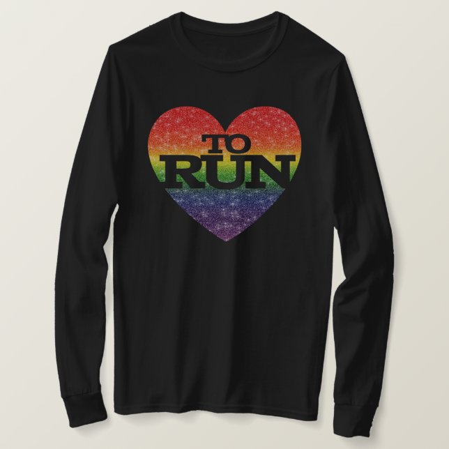 Stunning Faux Glitter Rainbow Effect Heart To Run T-Shirt (Design Front)