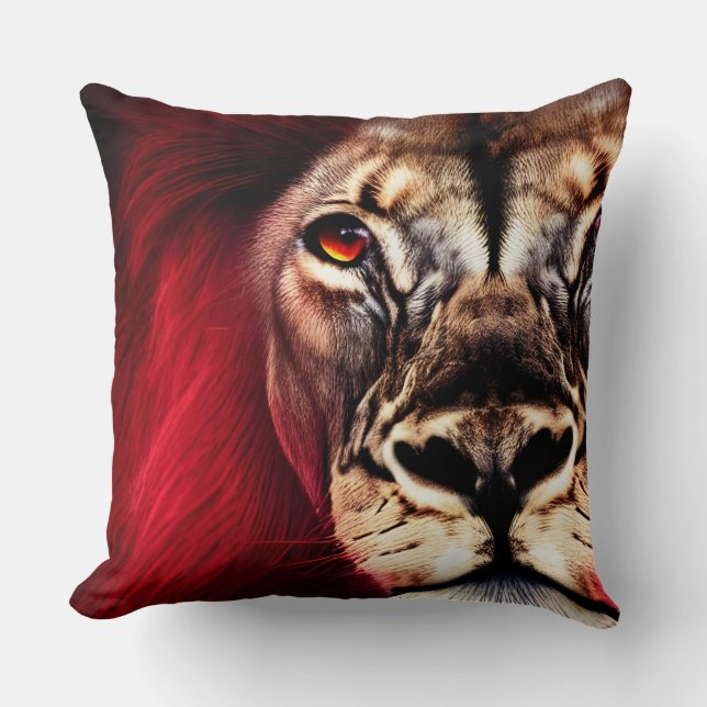 Stunning Fierce Wilderness Male Lion Throw Pillow (Front)