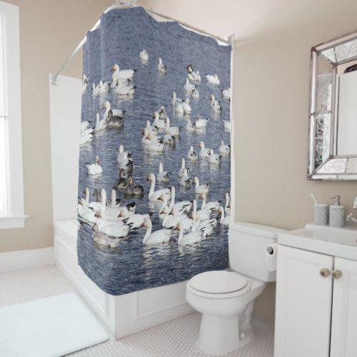 Stunning Flock of Snow Geese at the Beach Shower Curtain