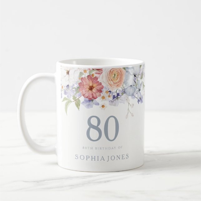 Stunning Floral 80th Birthday Party Favor Gift Coffee Mug (Left)