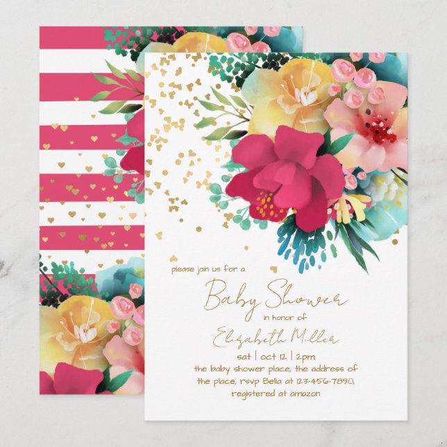 Stunning Floral Baby In Bloom Baby Shower Invitation (Front/Back)