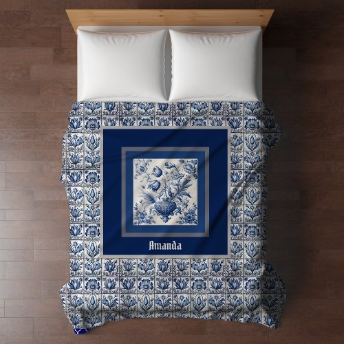 Stunning floral Blue toile de jouy monogram Duvet Cover