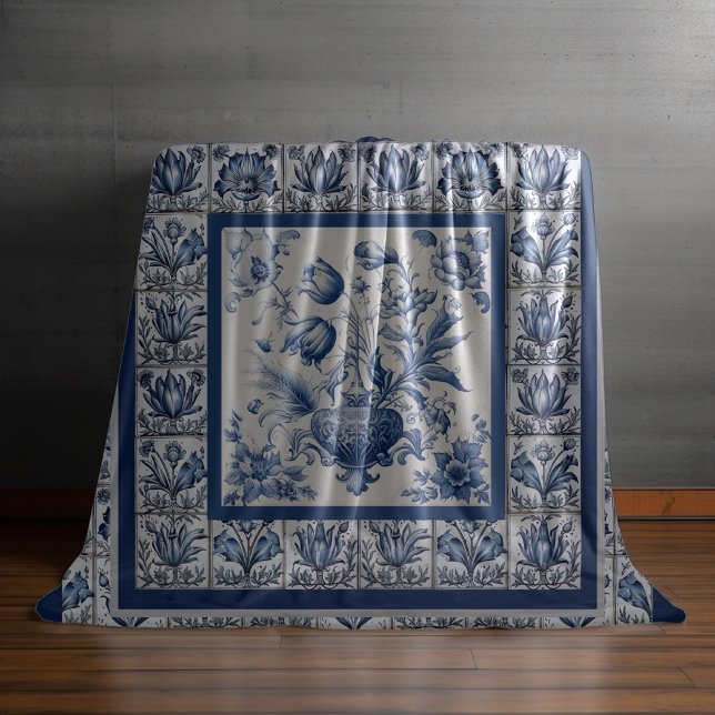 Stunning floral Blue toile de jouy monogram Fleece Blanket (Creator Uploaded)