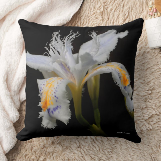 Stunning Floral Crested Iris Japonica Flower Throw Pillow (Blanket)