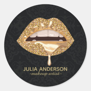 Stunning Floral Damask Gold Lips Makeup Artist Classic Round Sticker