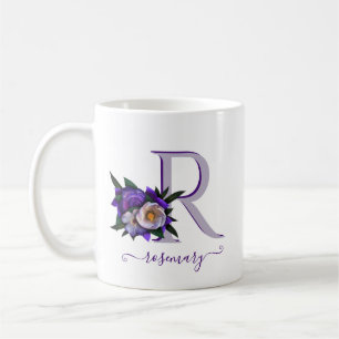 Stunning Floral Lavender White Custom Monogram Coffee Mug
