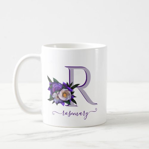 Stunning Floral Lavender White Custom Monogram  Coffee Mug