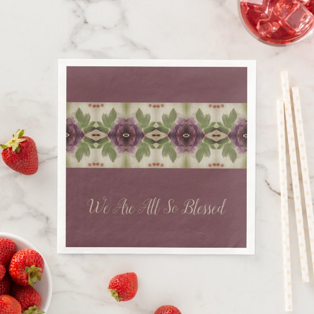 Stunning Floral Patterned Design In Purples Paper Dinner Napkins (Insitu)