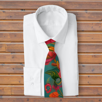 Stunning Floral Pink Green Orange And Teal Neck Tie by Ricaso_Graphics at Zazzle