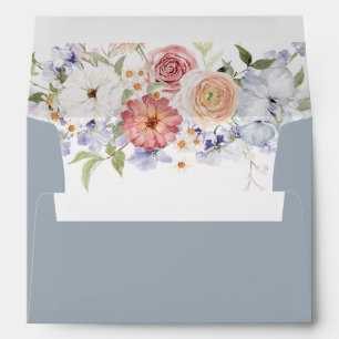 Stunning Floral Watercolor Dusty Blue Wedding Envelope