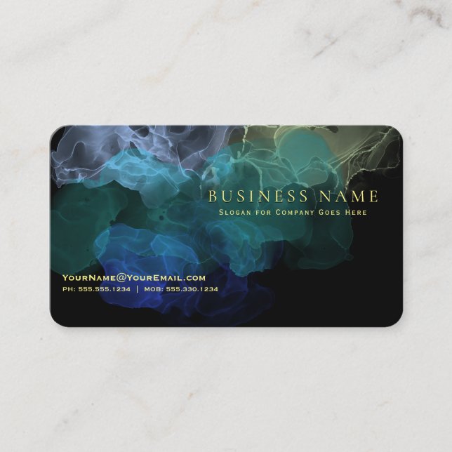 Stunning Fluid Ink Abstract on Black Business Card (Front)